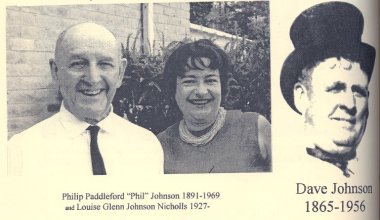 Louise Glenn Johnson Nicholls and her father Philip Paddleford Johnson. To right, PPJ's father Dave Johnson.
